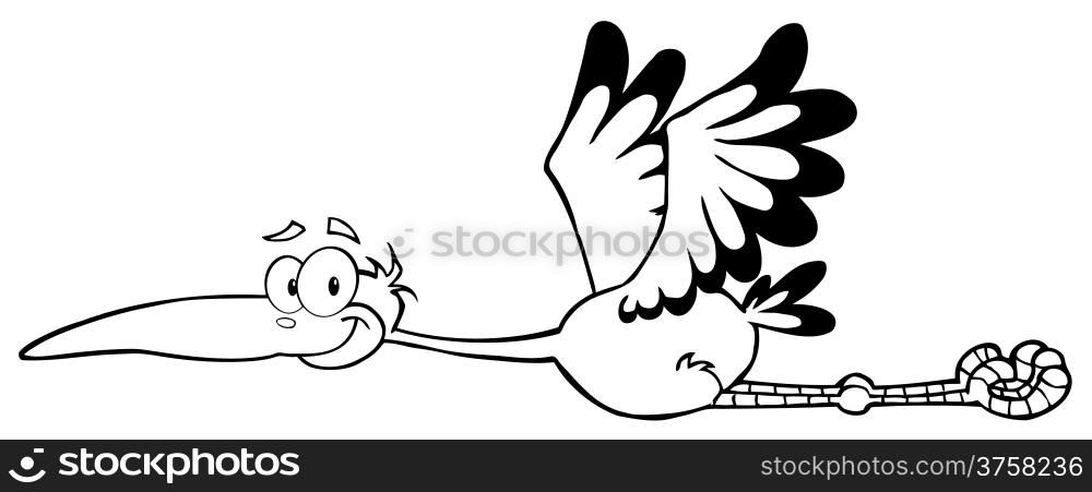 Outlined Stork Mascot Cartoon Character