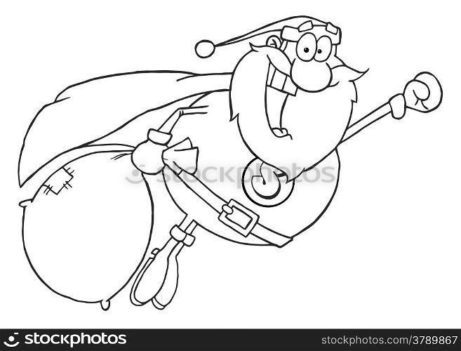 Outlined Super Santa Claus Fly