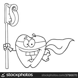 Outlined Superhero Tooth With Toothbrush
