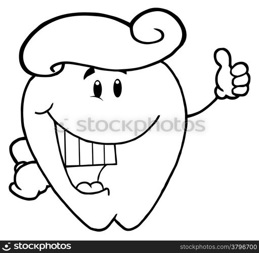 Outlined Tooth Cartoon Character With Toothpaste