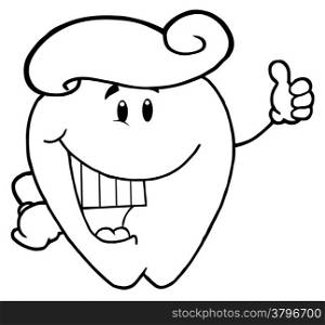 Outlined Tooth Cartoon Character With Toothpaste