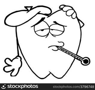 Outlined Tooth Decay Cartoon Character