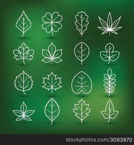 Outlined tree leaf line icons,vector illustration