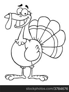 Outlined Turkey Mascot Cartoon Character