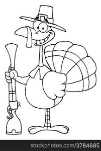 Outlined Turkey With Pilgrim Hat and Musket