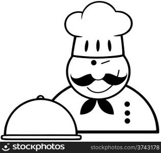 Outlined Winked Chef Logo With Platter