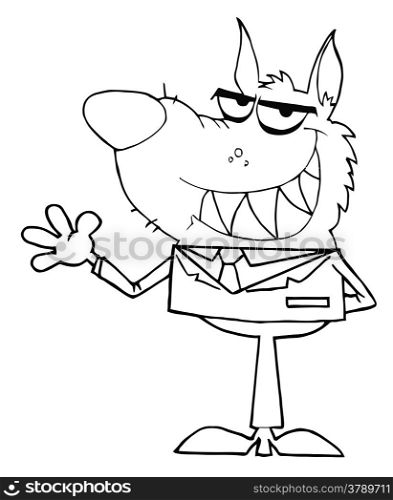 Outlined Wolf Business man Waving A Greeting