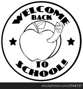 Outlined Worm In Apple Over Sticker With Text Back To School