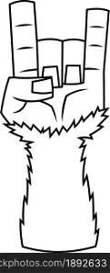 Outlined Yeti Hand Showing Rock N Roll Gesture. Cartoon Vector Hand Drawn Illustration Isolated On White Background