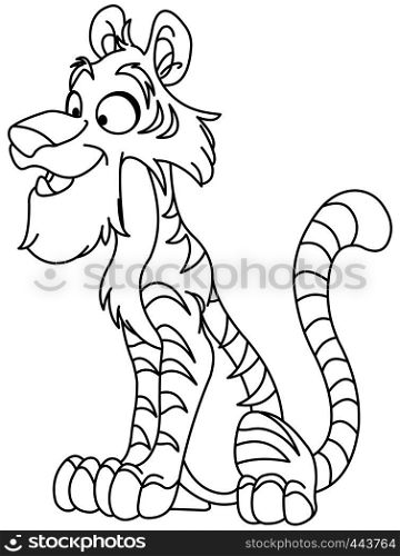 Outlined young tiger. Vector line art illustration coloring page.