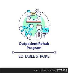 Outpatient rehab program concept icon. Support group. Gambling addiction abstract idea thin line illustration. Isolated outline drawing. Editable stroke. Arial, Myriad Pro-Bold fonts used. Outpatient rehab program concept icon