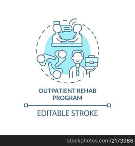 Outpatient rehab program turquoise concept icon. Supporting therapy. Gambling abstract idea thin line illustration. Isolated outline drawing. Editable stroke. Arial, Myriad Pro-Bold fonts used. Outpatient rehab program turquoise concept icon