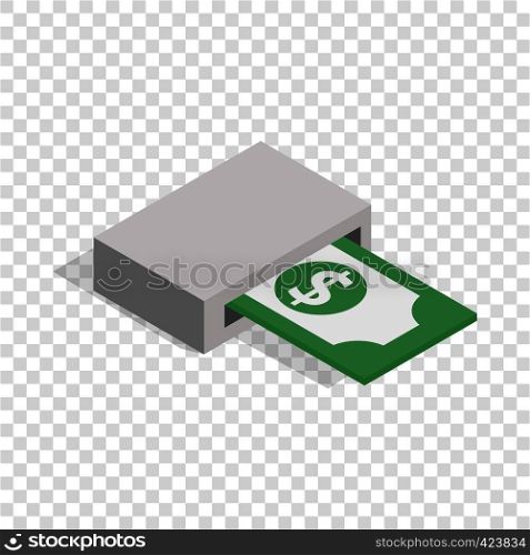 Output of banknotes from atm isometric icon 3d on a transparent background vector illustration. Output of banknotes from atm isometric icon