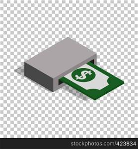Output of banknotes from atm isometric icon 3d on a transparent background vector illustration. Output of banknotes from atm isometric icon