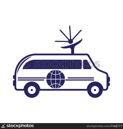 Outside broadcast van vector design. Truck with satellite dish antennas on roof. TV broadcasting car.