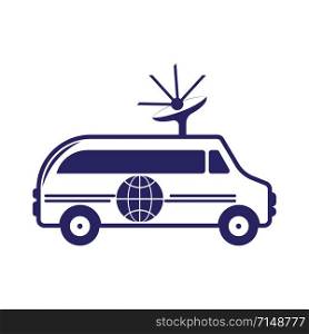 Outside broadcast van vector design. Truck with satellite dish antennas on roof. TV broadcasting car.