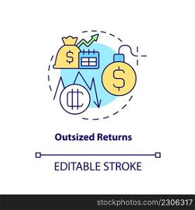 Outsized returns concept icon. Cryptocurrency biggest advantage abstract idea thin line illustration. Large profits. Isolated outline drawing. Editable stroke. Arial, Myriad Pro-Bold fonts used. Outsized returns concept icon