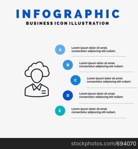 Outsource, Cloud, Human, Management, Manager, People, Resource Line icon with 5 steps presentation infographics Background