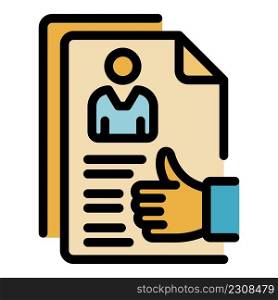 Outsource cv document icon. Outline outsource cv document vector icon color flat isolated. Outsource cv document icon color outline vector