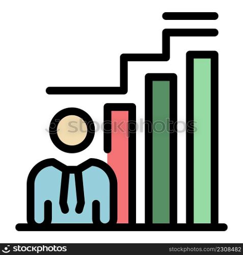 Outsource employee graph icon. Outline outsource employee graph vector icon color flat isolated. Outsource employee graph icon color outline vector