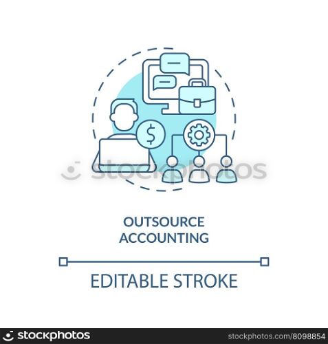 Outsource turquoise concept icon. Hire third-party specialist. Accounting management abstract idea thin line illustration. Isolated outline drawing. Editable stroke. Arial, Myriad Pro-Bold fonts used. Outsource turquoise concept icon