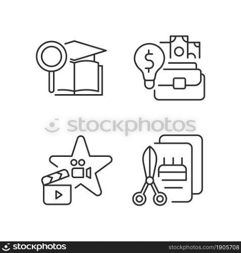 Outstanding aptitude linear icons set. Gifted actor and craftsman. Talented businessman. Customizable thin line contour symbols. Isolated vector outline illustrations. Editable stroke. Outstanding aptitude linear icons set