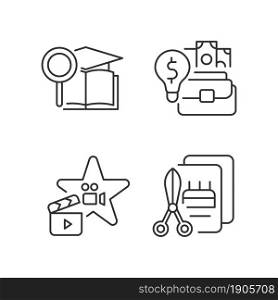Outstanding aptitude linear icons set. Gifted actor and craftsman. Talented businessman. Customizable thin line contour symbols. Isolated vector outline illustrations. Editable stroke. Outstanding aptitude linear icons set