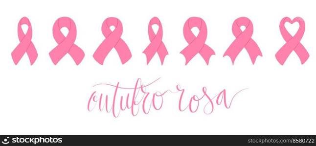 Outubro Rosa - October Pink in portuguese language. Brazil Breast Cancer Awareness c&aign web banner. Handwritten lettering vector.. Outubro Rosa - October Pink in portuguese language. Brazil Breast Cancer Awareness c&aign web banner. Handwritten lettering.
