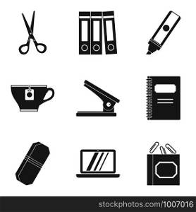 Outwork icons set. Simple set of 9 outwork vector icons for web isolated on white background. Outwork icons set, simple style
