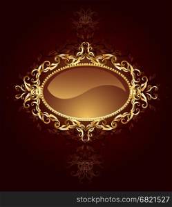 oval banner are decorated in jewelry, gold pattern on a dark brown background.&#xA;