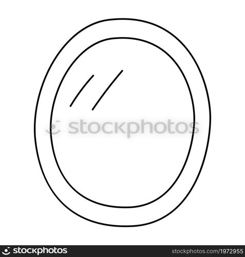 Oval bathroom mirror sketch. Hand drawn black and white doodle vector illustration.