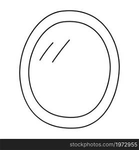 Oval bathroom mirror sketch. Hand drawn black and white doodle vector illustration.