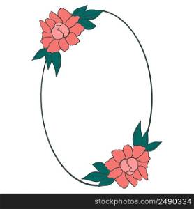 Oval frame with peonies flowers vector illustration. Floral rustic wreath. Rim with flowers for postcard or invitation isolated. Oval frame with peonies flowers vector illustration