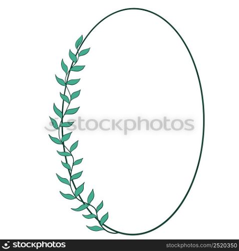 Oval hardwood rustic frame. Rim with twig isolated vector illustration. Natural botanical frame for postcard. Oval hardwood rustic frame