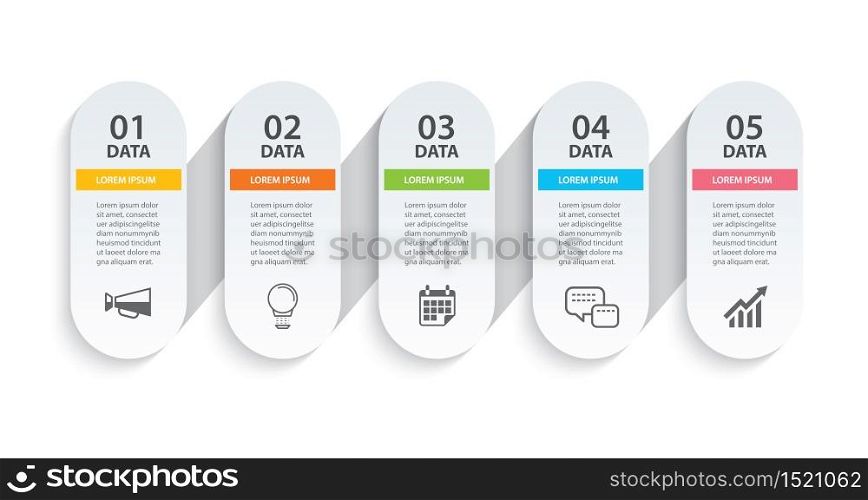 Oval infographics timeline paper with 5 data horizontal template. Vector illustration abstract background. Can be used for workflow layout, business step, brochure, flyers, banner, web design.