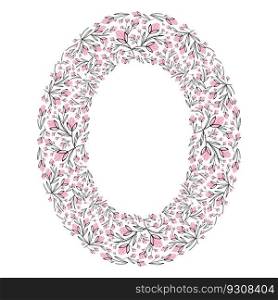 Oval pink vibrant floral frame, bright frame with pink tulip flowers