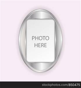 Oval silver frames with square space for photography, diploma or diploma. The frame can be used for text.