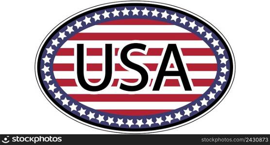 Oval sticker USA, sticker stylized USA flag, vector