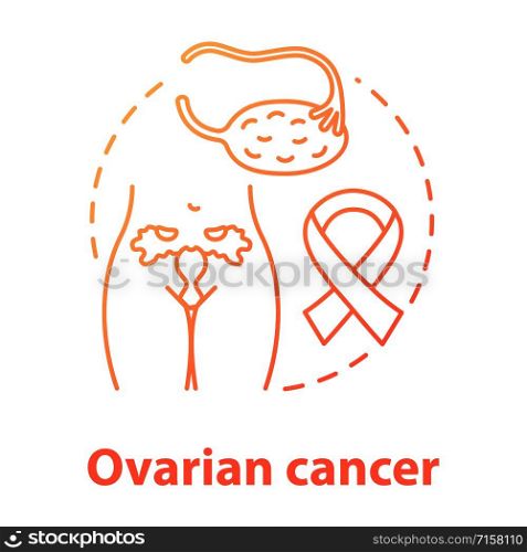 Ovarian cancer red gradient concept icon. Oncological disease idea thin line illustration. Women healthcare, reproductive system. Oncology, gynecology. Vector isolated outline drawing
