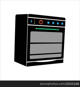 Oven Icon, Baking Heating Oven Icon Vector Art Illustration