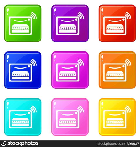 Oven icons set 9 color collection isolated on white for any design. Oven icons set 9 color collection