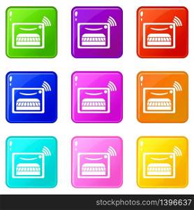 Oven icons set 9 color collection isolated on white for any design. Oven icons set 9 color collection