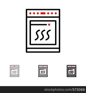 Oven, Kitchen, Microwave, Cooking Bold and thin black line icon set
