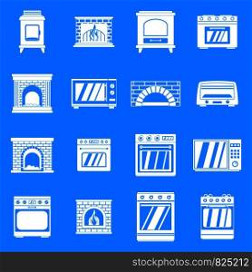 Oven stove furnace fireplace icons set. Simple illustration of 16 oven stove furnace fireplace vector icons for web. Oven stove fireplace icons set, simple style