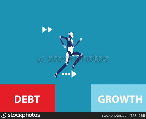 Overcome liabilities. Robot running and escape debt zone. Concept business vector illustration.