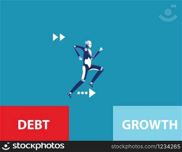 Overcome liabilities. Robot running and escape debt zone. Concept business vector illustration.
