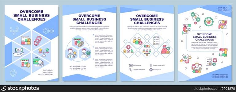 Overcome small business challenge brochure template. Flyer, booklet, leaflet print, cover design with linear icons. Vector layouts for presentation, annual reports, advertisement pages. Overcome small business challenge brochure template