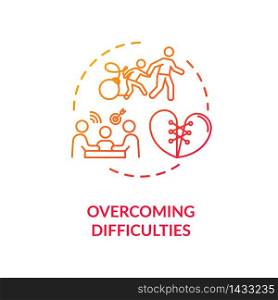 Overcoming difficulties concept icon. Parents helping kid. Family emotional support idea thin line illustration. Problem resolve. Vector isolated outline RGB color drawing. Overcoming difficulties concept icon