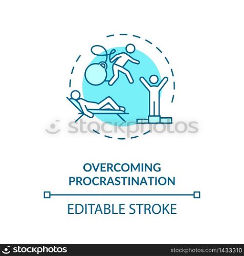 Overcoming procrastination concept icon. Self discipline, motivation idea thin line illustration. Inspirational thinking, creative mindset. Vector isolated outline RGB color drawing. Editable stroke. Overcoming procrastination concept icon