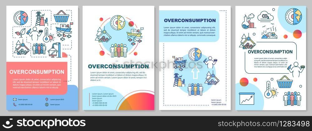 Overconsumption brochure template. Environmental damage. Flyer, booklet, leaflet print, cover design with linear icons. Vector layouts for magazines, annual reports, advertising posters